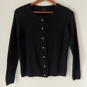 NWT Talbots Merino Wool Cardigan Sz SP Black Metallic Pearl Button